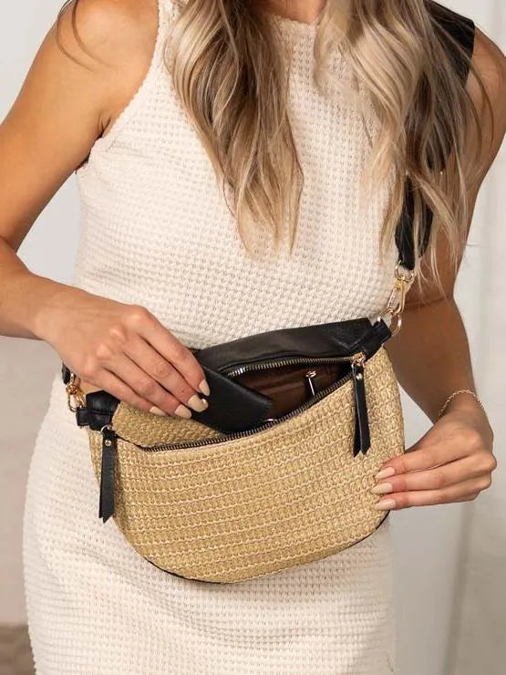 Sun Chaser Valentina Straw Crossbody Bag-Women's Accessories-Shop Z & Joxa
