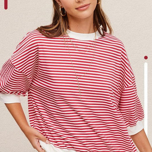 Sunday Style Everyday Oversized Striped Short Sleeve Top-Women's Clothing-Shop Z & Joxa