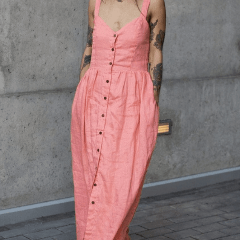 Sustainable Linen Dress in Pink Coral | Ethical Fashion-Women's Clothing-Shop Z & Joxa