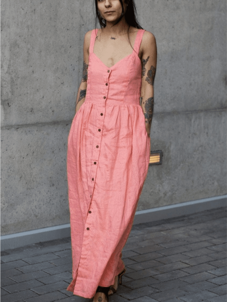Sustainable Linen Dress in Pink Coral | Ethical Fashion XL / Pink Coral Sustainable Linen Dress in Pink Coral | Ethical Fashion XL / Pink Coral
