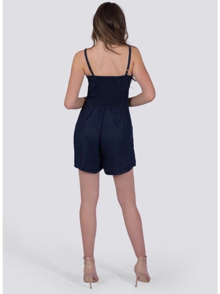Sustainable Linen Navy Blue Romper | Ethical Fashion-Women's Clothing-Shop Z & Joxa