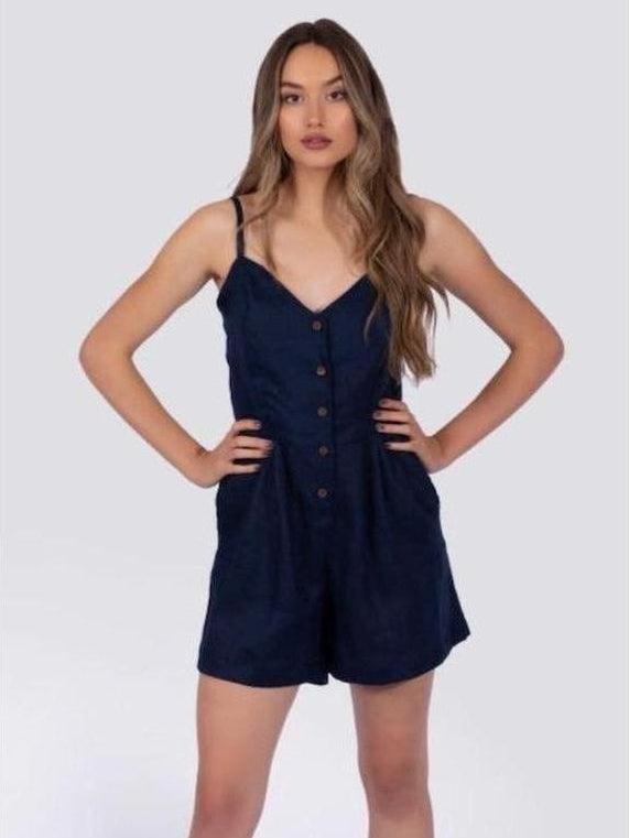 Sustainable Linen Navy Blue Romper | Ethical Fashion-Women's Clothing-Shop Z & Joxa