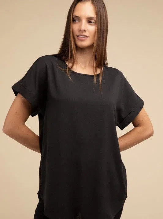 Sweet Basics Rolled Sleeve Boat Neck Top-Women's Clothing-Shop Z & Joxa