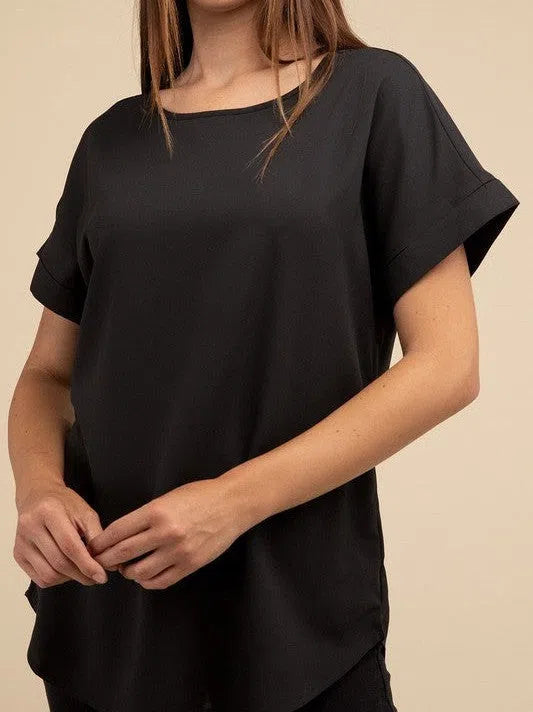 Sweet Basics Rolled Sleeve Boat Neck Top-Women's Clothing-Shop Z & Joxa