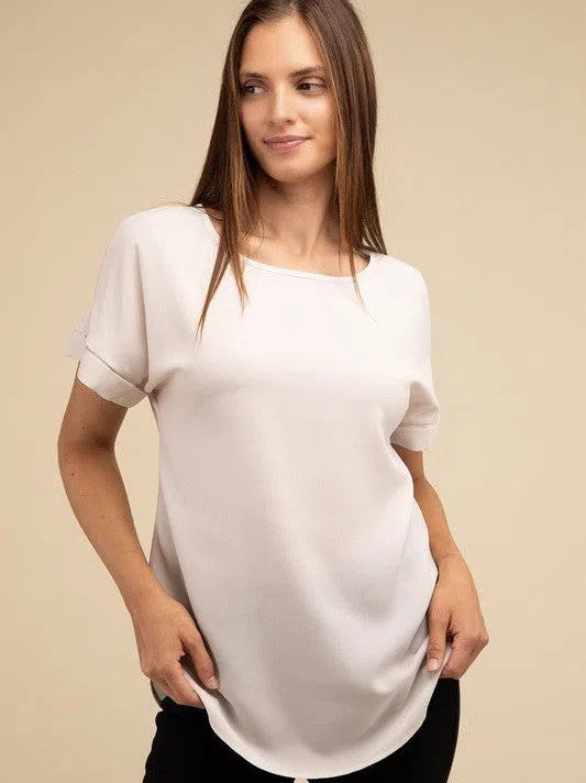 Sweet Basics Rolled Sleeve Boat Neck Top-Women's Clothing-Shop Z & Joxa