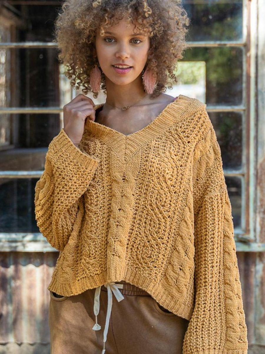 Sweet Beginnings Oversized Cropped Hooded Knit Sweater-Women's Clothing-Shop Z & Joxa