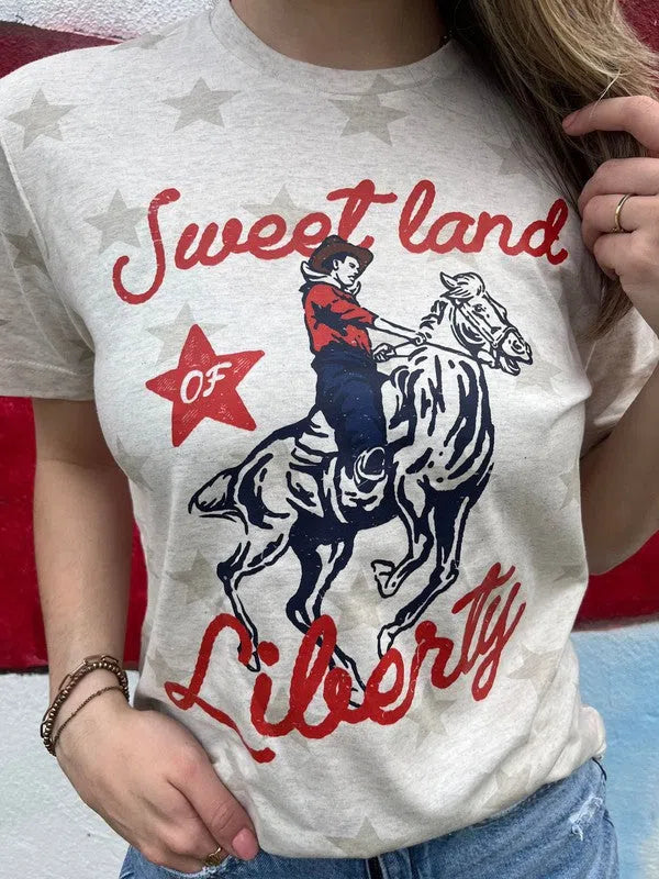 Sweet Land of Liberty Cowboy Graphic Tee-Women's Clothing-Shop Z & Joxa