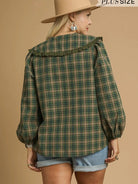 Sweet Ruffle Days Green Plaid Long Sleeve Blouse by Umgee-Women's Shirts & Tops-Shop Z & Joxa