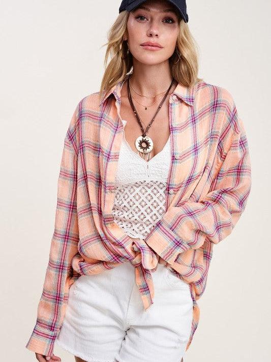 Sweet as Candy Long Sleeve Button Down Plaid Shirt-Women's Clothing-Shop Z & Joxa
