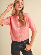 Sweet on You Pink Basket Weave Short Sleeve Cardigan-Women's Shirts & Tops-Shop Z & Joxa