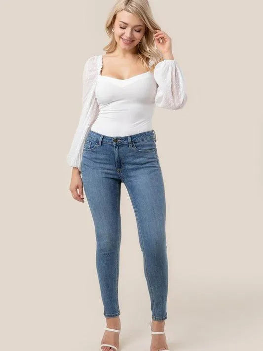 Sweetheart Style shirring Puff Sleeve Bodysuit-Women's Shirts & Tops-Shop Z & Joxa