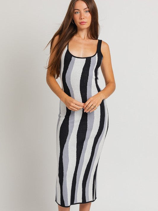 Swirl Me Around Swirl Striped Midi Dress-Women's Dresses-Shop Z & Joxa
