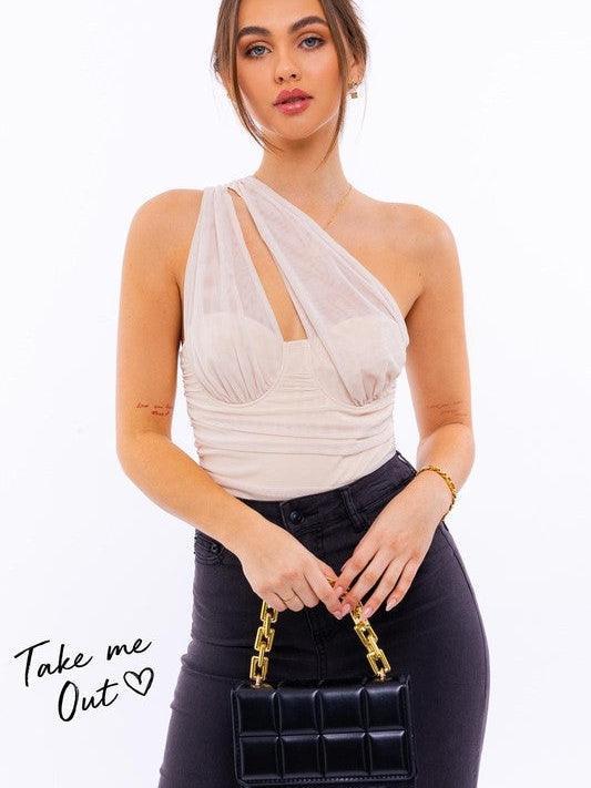 Take Me Out Double Strap, Single Shoulder Bodysuit-Women's Clothing-Shop Z & Joxa