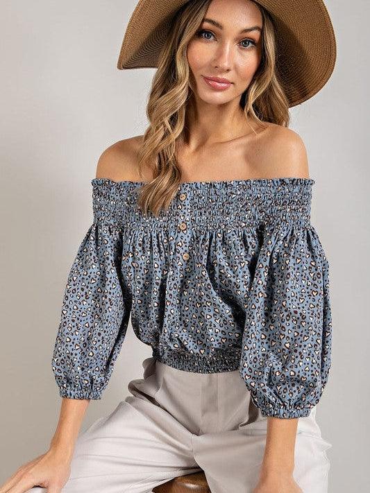 Tame or Wild, You Choose, Animal Print Off-Shoulder Smocked Top-Women's Clothing-Shop Z & Joxa