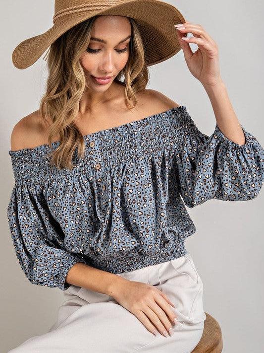 Tame or Wild, You Choose, Animal Print Off-Shoulder Smocked Top-Women's Clothing-Shop Z & Joxa