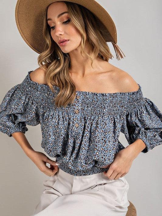 Tame or Wild, You Choose, Animal Print Off-Shoulder Smocked Top-Women's Clothing-Shop Z & Joxa