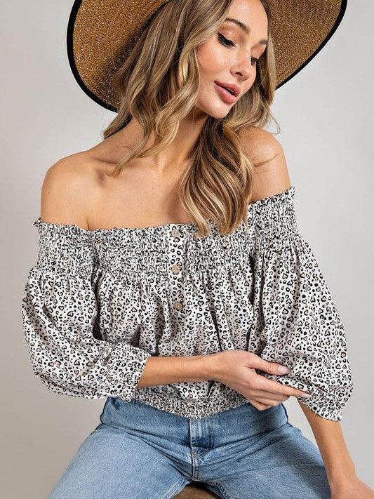 Tame or Wild, You Choose, Animal Print Off-Shoulder Smocked Top-Women's Clothing-Shop Z & Joxa