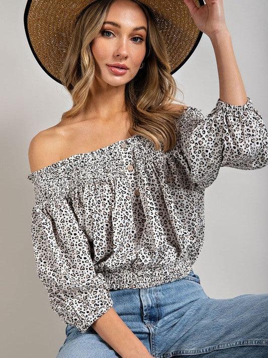 Tame or Wild, You Choose, Animal Print Off-Shoulder Smocked Top-Women's Clothing-Shop Z & Joxa