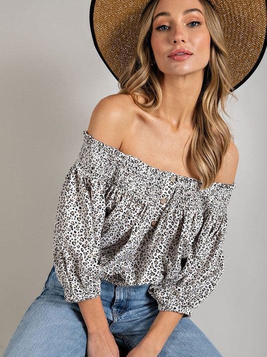 Tame or Wild, You Choose, Animal Print Off-Shoulder Smocked Top-Women's Clothing-Shop Z & Joxa