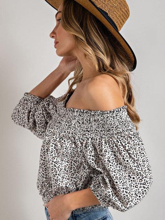 Tame or Wild, You Choose, Animal Print Off-Shoulder Smocked Top-Women's Clothing-Shop Z & Joxa