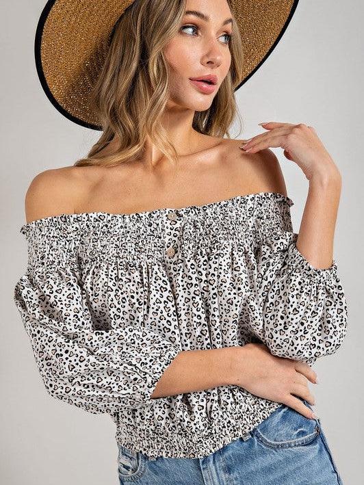 Tame or Wild, You Choose, Animal Print Off-Shoulder Smocked Top-Women's Clothing-Shop Z & Joxa