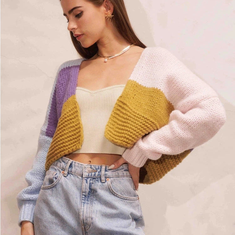 Tap Into Your Magic Colorblock Knit Cropped Cardigan