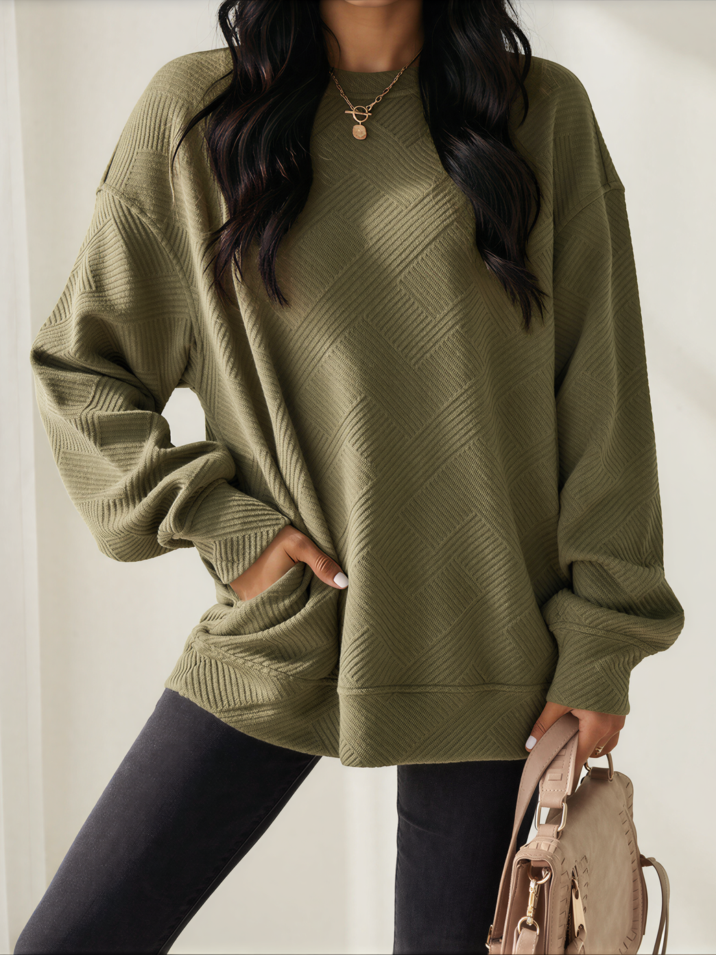 Texture Me Cozy Drop Shoulder Pullover Sweater-Sweaters-Shop Z & Joxa