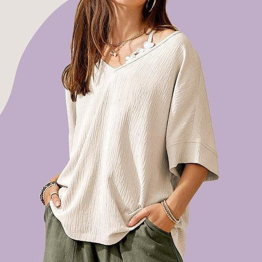 Textured Beauty Oversized Short Sleeve Top-Women's Clothing-Shop Z & Joxa