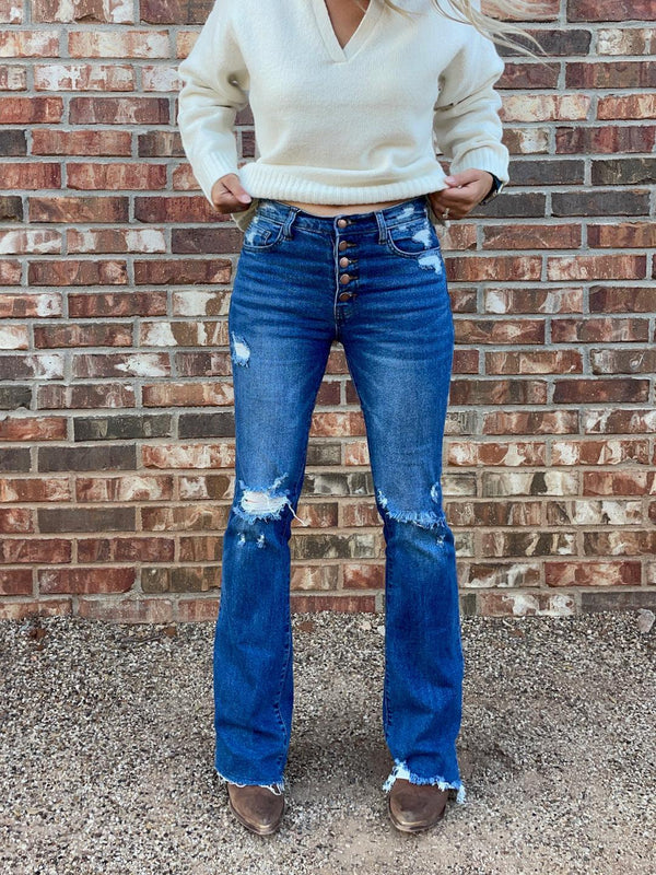 Distressed High Waisted Bootcut Jeans