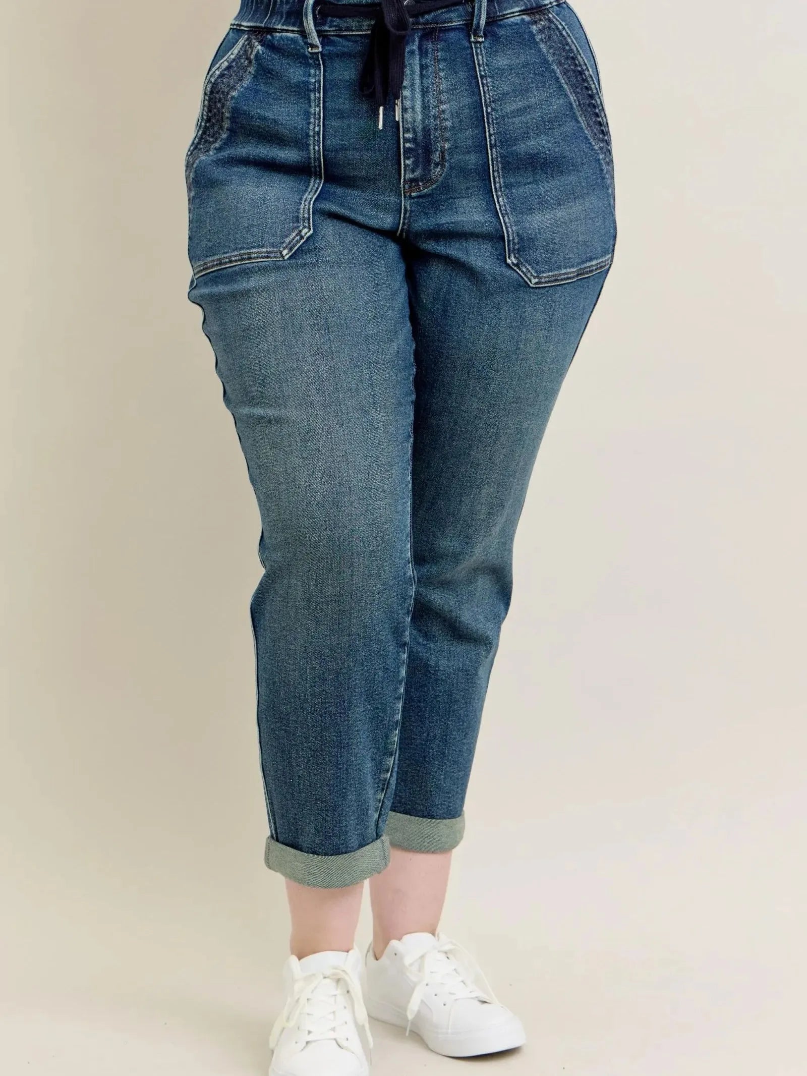Tie It Up: Judy Blue Vintage Wash Drawstring Boyfriend Jeans-Women's Jeans-Shop Z & Joxa