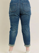 Tie It Up: Judy Blue Vintage Wash Drawstring Boyfriend Jeans-Women's Jeans-Shop Z & Joxa