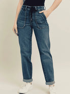 Tie It Up: Judy Blue Vintage Wash Drawstring Boyfriend Jeans-Women's Jeans-Shop Z & Joxa