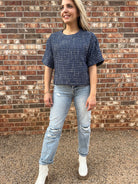 Timeless Fashion Boxy Boucle Top in Navy Blue-Women's Clothing-Shop Z & Joxa