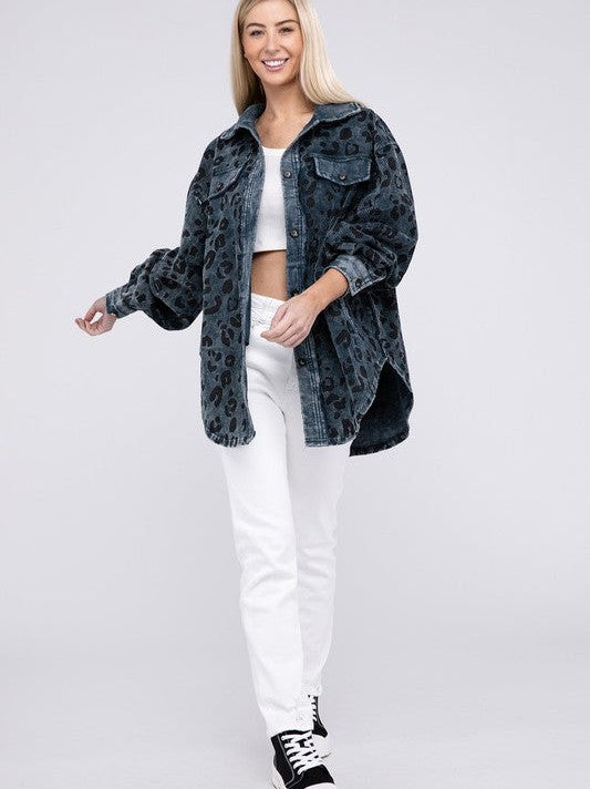 Timeless Vintage Leopard Corduroy Buttoned Shacket-Women's Clothing-Shop Z & Joxa