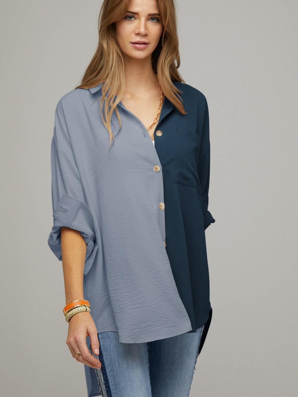Times Two High-Low Button-Up Shirt-Women's Clothing-Shop Z & Joxa