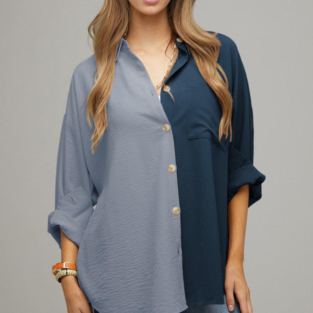 Times Two High-Low Button-Up Shirt-Women's Clothing-Shop Z & Joxa