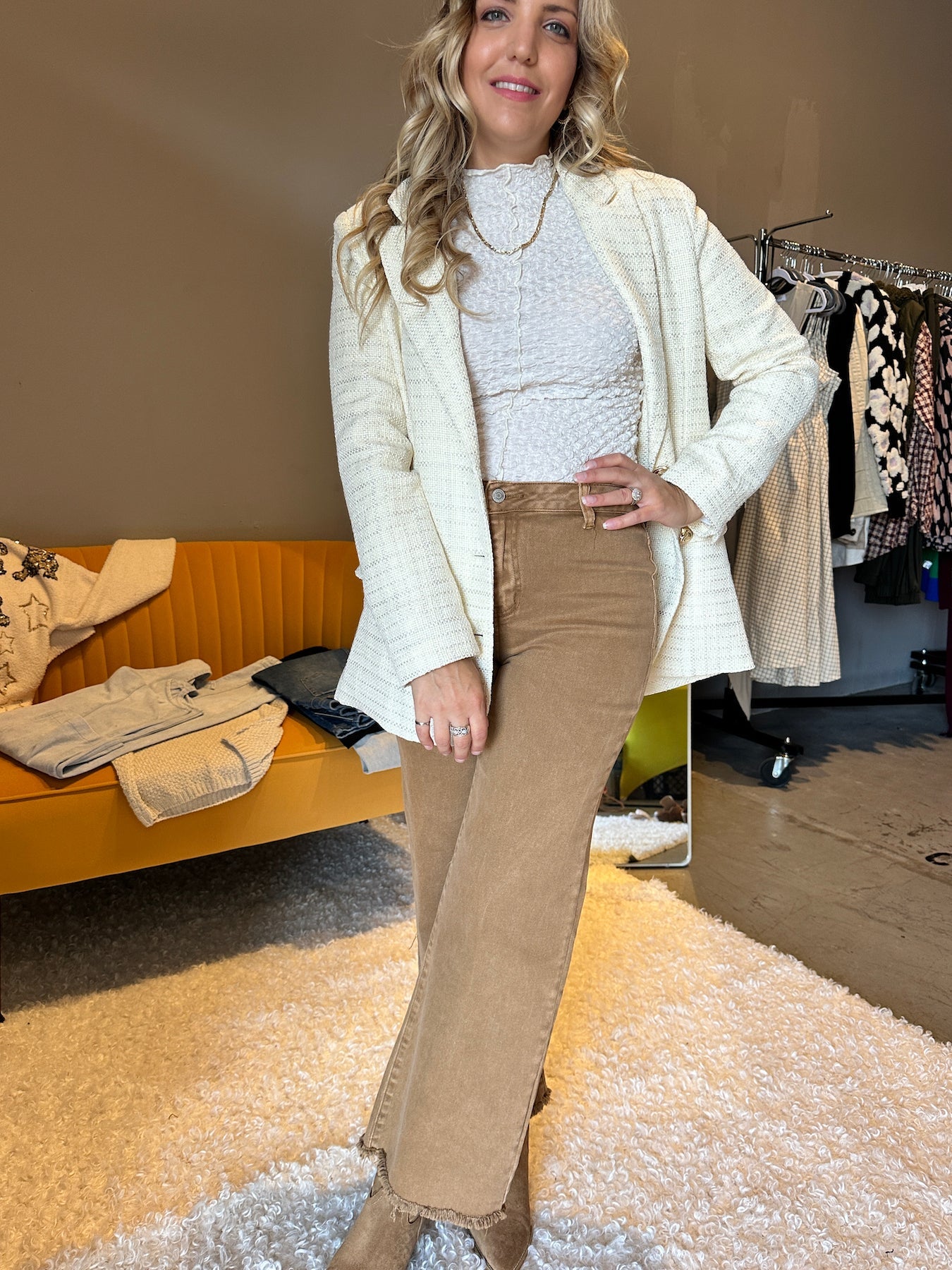 To Those Who Hustle Tweed Blazer in Cream-Women's Clothing-Shop Z & Joxa