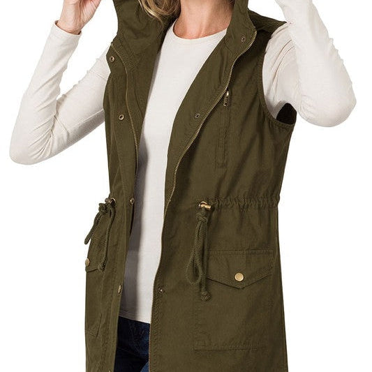 Today is Your Day Drawstring Waist Hooded Vest-Women's Clothing-Shop Z & Joxa