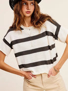 Todays Mood Expresso and Ambition Stripe Short Sleeve Sweater Top-Women's Clothing-Shop Z & Joxa