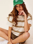 Todays Mood Expresso and Ambition Stripe Short Sleeve Sweater Top-Women's Clothing-Shop Z & Joxa