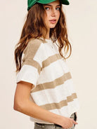 Todays Mood Expresso and Ambition Stripe Short Sleeve Sweater Top-Women's Clothing-Shop Z & Joxa