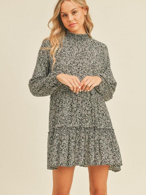 Top Tier Long Sleeved Smocked Mini Dress-Women's Clothing-Shop Z & Joxa