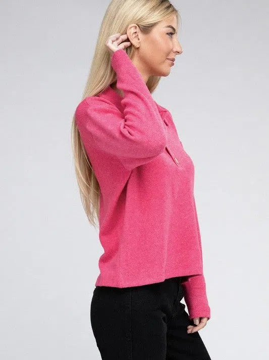 Touch of Sophistication Collared Lightweight Sweater Top-Women's Clothing-Shop Z & Joxa