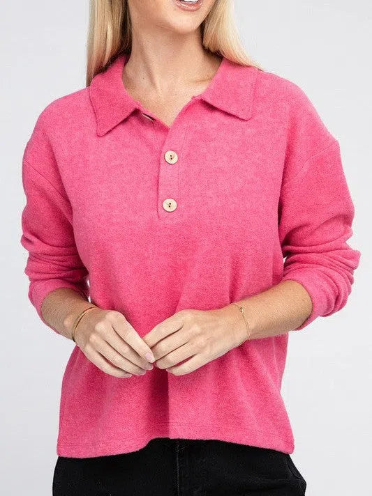 Touch of Sophistication Collared Lightweight Sweater Top-Women's Clothing-Shop Z & Joxa