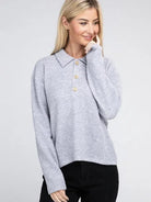 Touch of Sophistication Collared Lightweight Sweater Top-Women's Clothing-Shop Z & Joxa