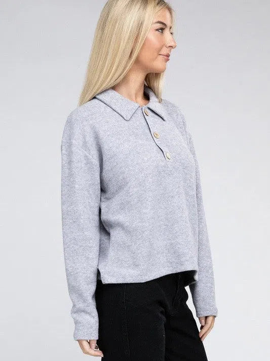 Touch of Sophistication Collared Lightweight Sweater Top-Women's Clothing-Shop Z & Joxa