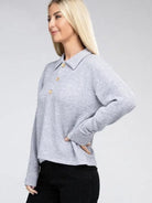 Touch of Sophistication Collared Lightweight Sweater Top-Women's Clothing-Shop Z & Joxa