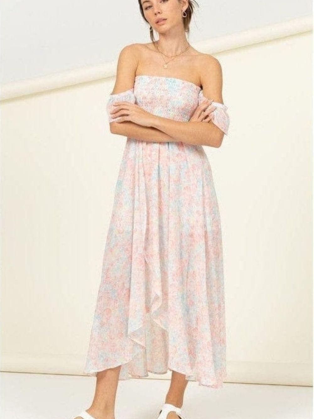 True Colors Asymmetrical Floral Midi Dress-Women's Clothing-Shop Z & Joxa