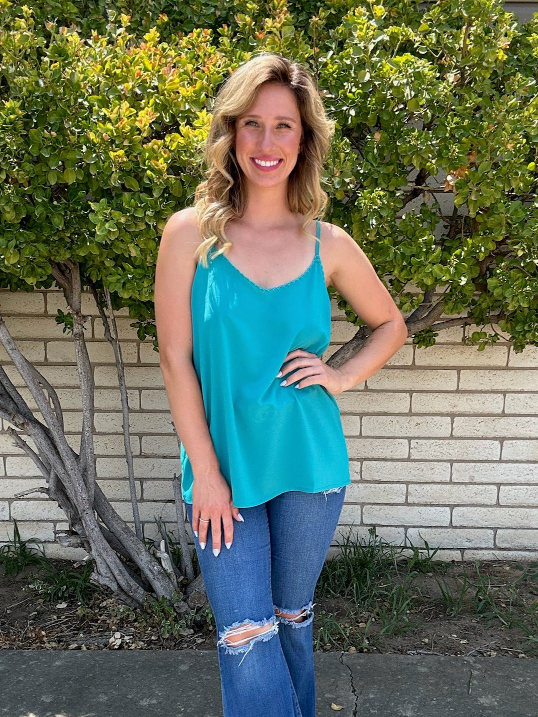 Turquoise Beauty Scalloped Cami Tank Top-Women's Clothing-Shop Z & Joxa