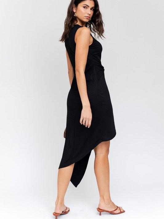 Twisted Wrap Sleeveless Asymmetrical Dress-Women's Clothing-Shop Z & Joxa